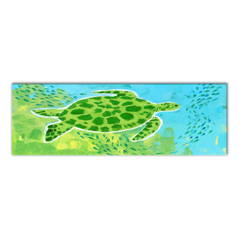 Tortue de mer brillante sur toile, H 12 po x l 36 po x P 1,25 po, Toile tendue