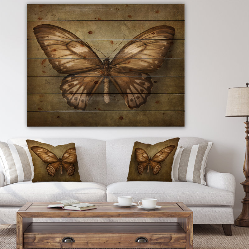 Papillon rétro-reproduction d’art, H 15 po x l 20 po x P 1 po, Bois