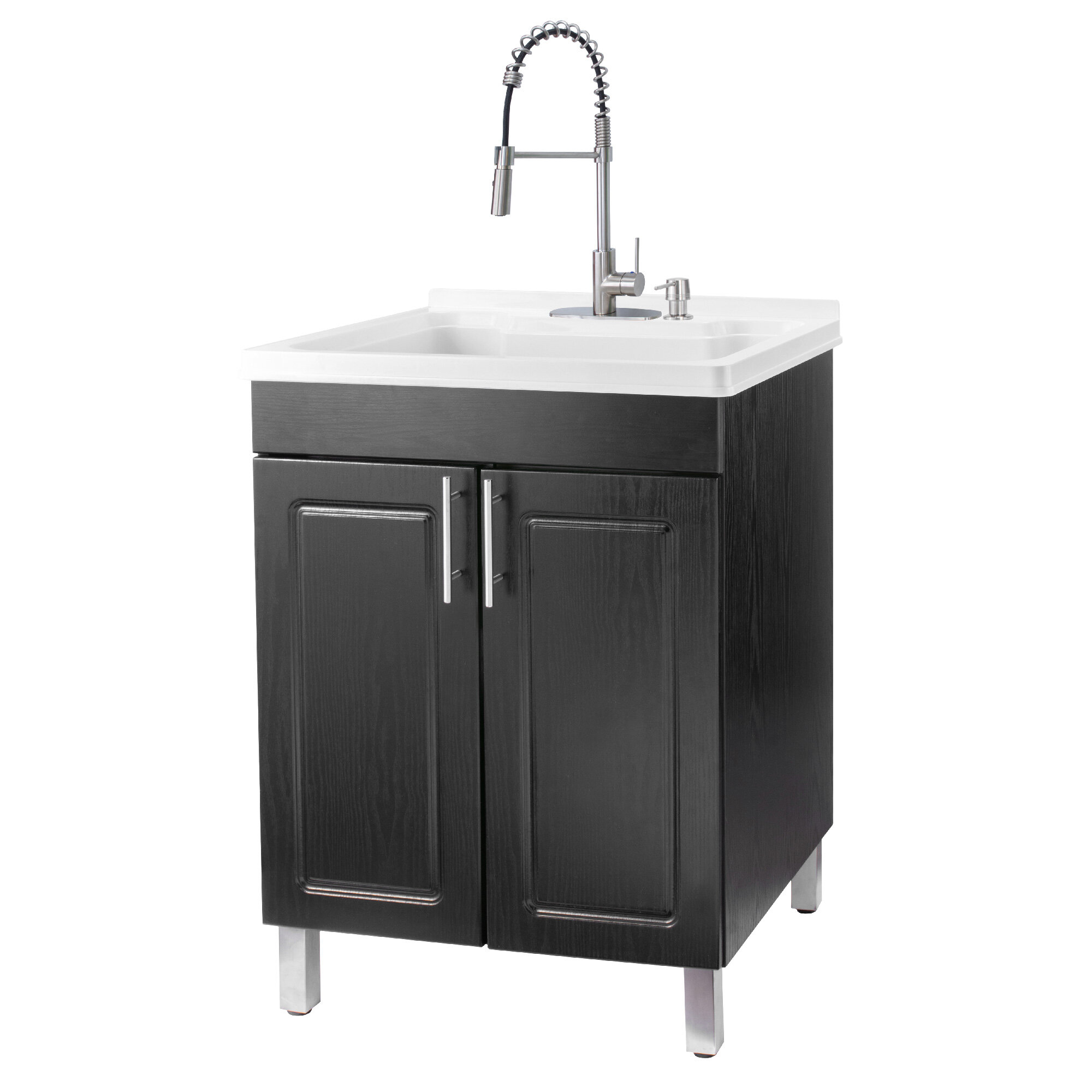 24 in. x 18 in. x 34 in. Paint Free MDF Laundry Tub Cabinet with Single  Stainless Steel Sink and Faucet Combo