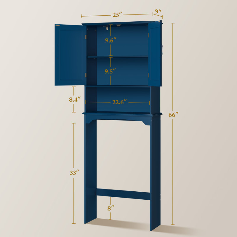 Dharmraj Over The Toilet Bathroom Storage With Upper Cabinets And Open Shelves, Navy Blue