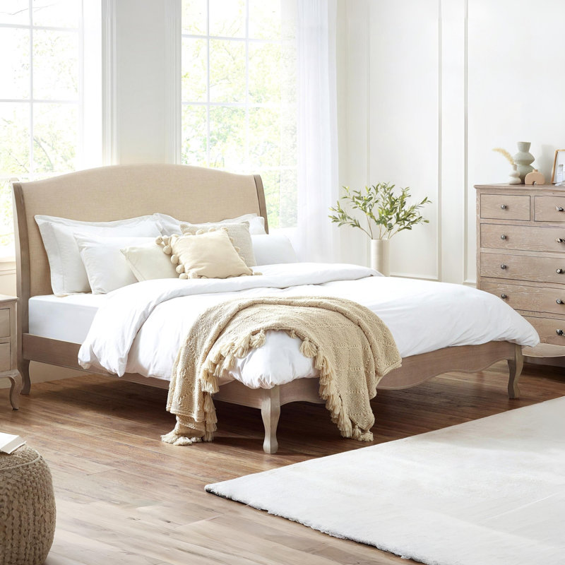 Felicity Upholstered Bed, Double (4'6), Limed Oak/Oatmeal Linen