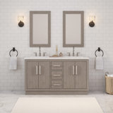 Hugo 60 In. Double Sink Carrara White Marble Countertop Vanity In Grey Oak With Mirrors