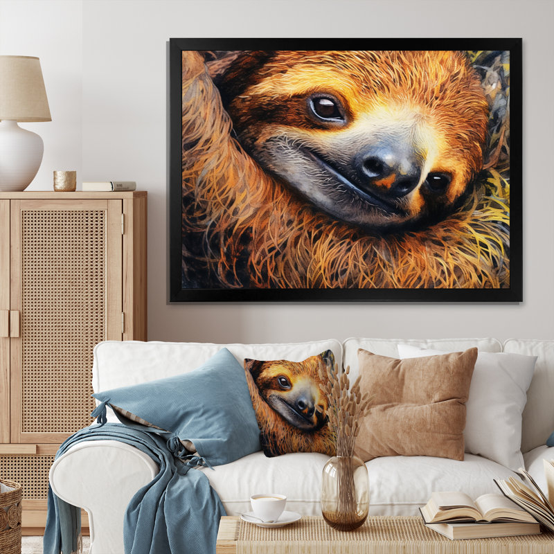 «Tree Dwelling Sloth I», reproduction d'art sur toile, H 24 po x l 32 po x P 1 po, Cadre simple noir