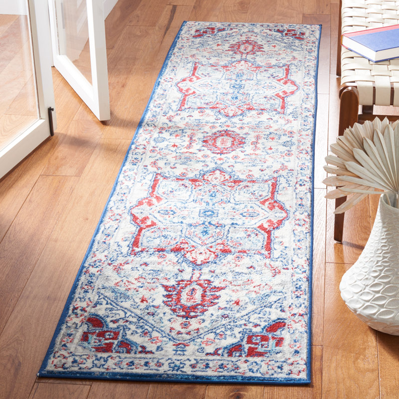 Tapis ivoire / rouge Aveon 852, Tapis de couloir 2 pi x 8 pi