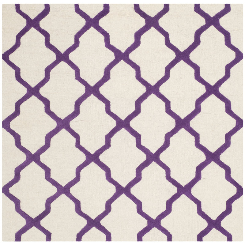 Cannen Hand Tufted Wool Geometric Rug, Square 6', Ivory/Purple