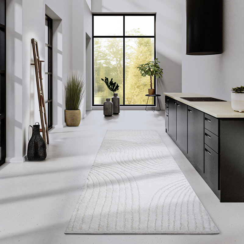 , Cream/White Gallery Striped Machine Woven Area Rug, Runner 80 x 240cm