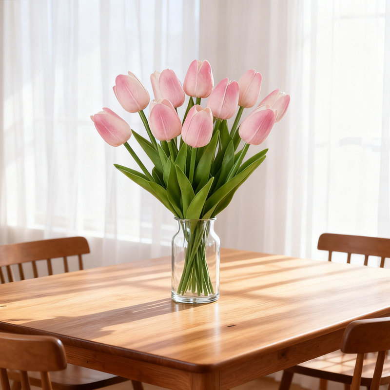 Bouquet de 10 tulipes artificielles, tiges de tulipes en polyuréthane 13,4 po Real Touch Simulation, Rose clair