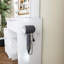Ce meuble-lavabo moderne comprend 3 modes d'éclairage DEL à luminosité réglable, 4 tiroirs et plusieurs tablettes de rangement ouvertes, un porte-séchoir à cheveux et une prise de courant, une coiffeuse-854264979