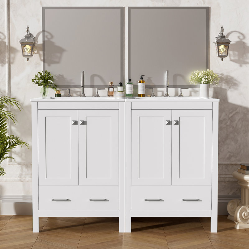 Meuble-lavabo élégant de 48 pouces avec lavabo intégré - Armoire spacieuse avec portes à fermeture douce et tablette double couche