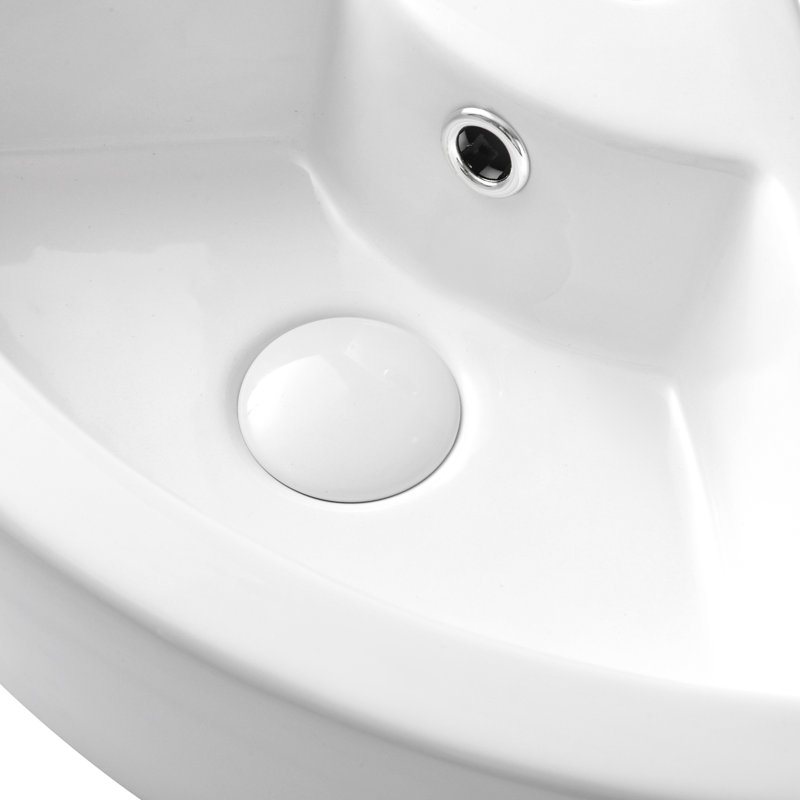 17.75in by 12.62in by 4.75 in Modern Triangular Ceramic Wash Basin Set: Comes with Cute Soap Holder and Drain - A Must - Have for Your Bathroom Upgrade