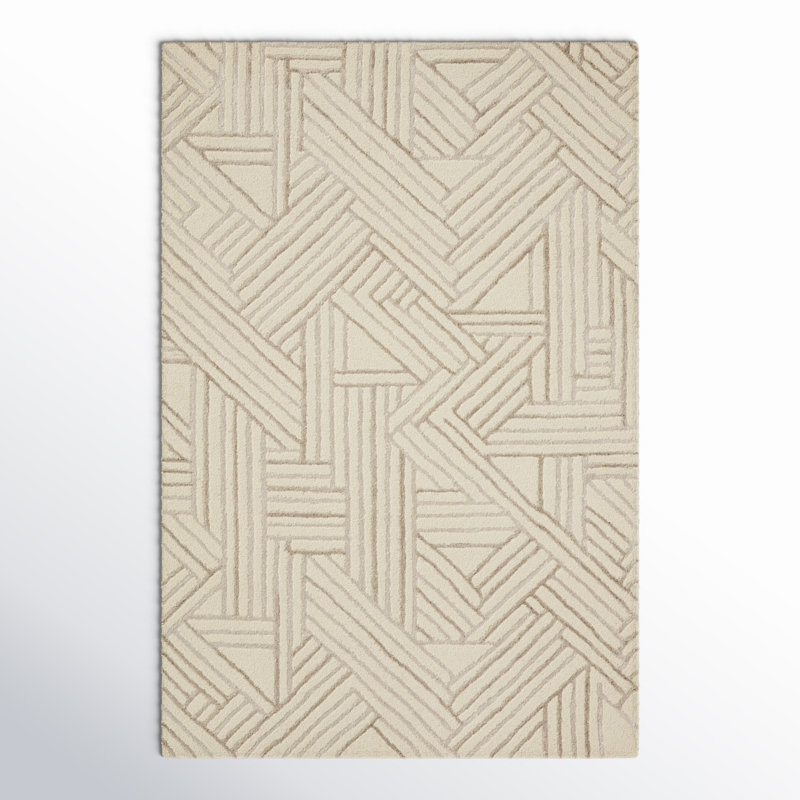 Tapis ivoire en laine touffeté à la main Alecsandru, Rectangle de 5 pi x 7 pi 6 po