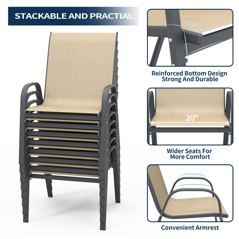 Space-Saving Outdoor Stackable Dining Armchairs, Light Brown