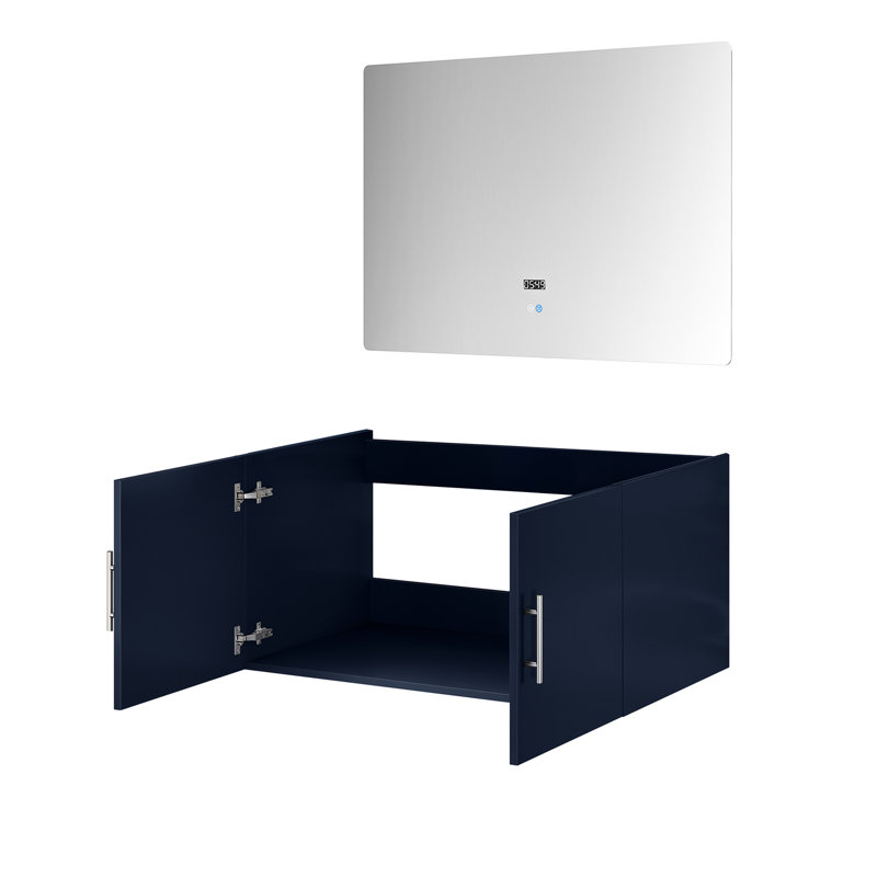 Bleu marine 36 po Meuble-lavabo de salle de bain avec miroir à DEL - capacité de rangement spacieuse entièrement assemblée rapidement et facilement