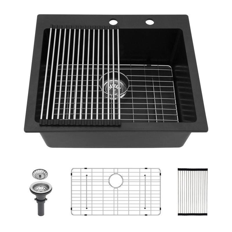 Évier de cuisine 25 po à cuve simple en quartzite