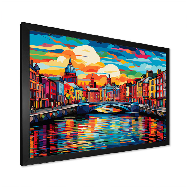 City Dublin Popart IV, reproduction d'art sur toile, H 12 po x l 20 po x P 1 po, Cadre photo noir