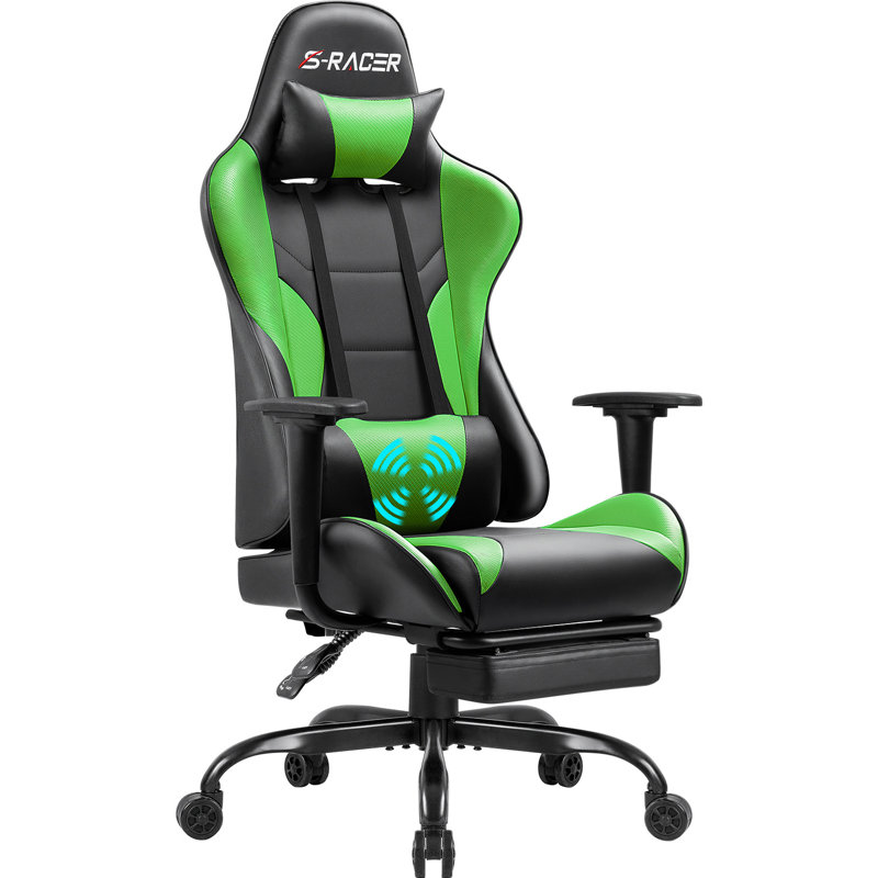 Homall High-Back Massage Adjustable Reclining Ergonomic Faux Leather Swiveling PC & Racing Game Chair with Footrest, Green