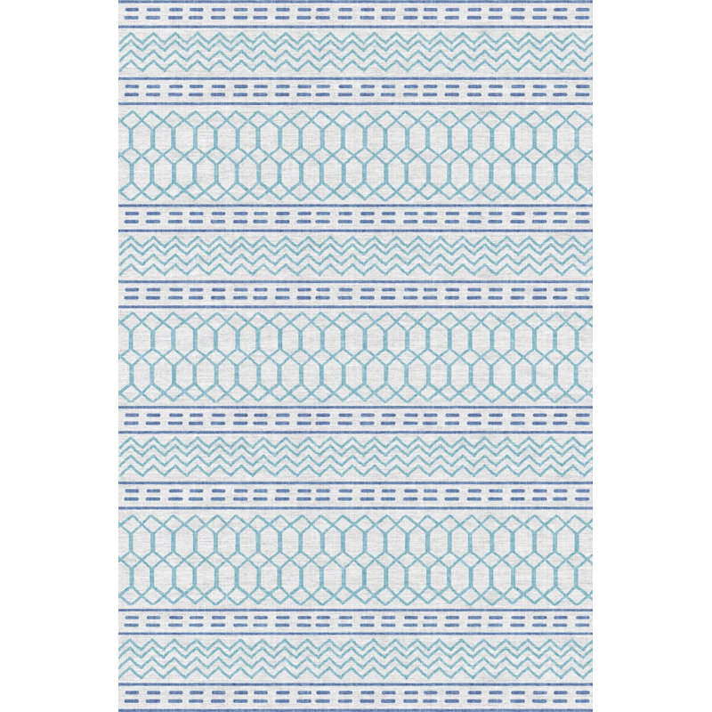 Tapis décoratif bleu à motif géométrique à rayures, Sous-tapis rectangulaire de 3 pi 3 po x 4 pi 11 po