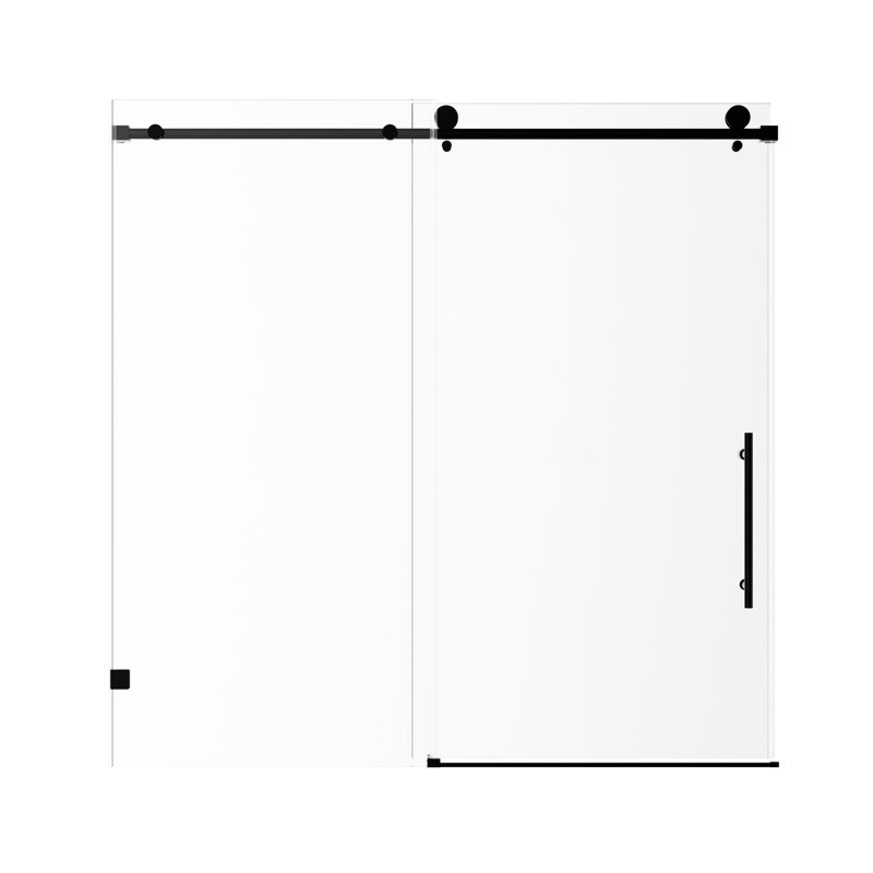 Porte de douche coulissante simple matte à fermeture en douceur noire l 60 po x H 5/8 po (8 mm) en verre trempé transparent, cadre et poignée en acier inoxydable, largeur réglable réversible, porte de baignoire, cadre