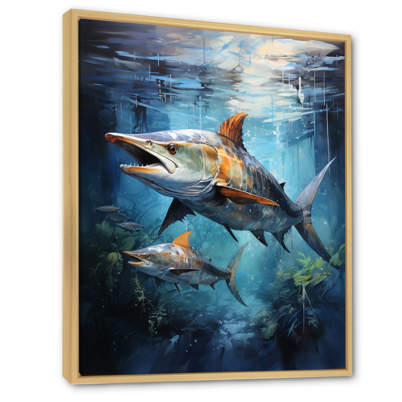 Impression sur toile "Asus Fishing Majestic Marlins J Jump I", H 20 po x l 12 po x P 1 po, Cadre naturel flottant