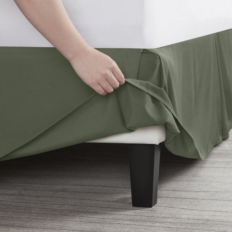 Luxury Pleated 14" Bed Skirt, Queen, Olive Green
