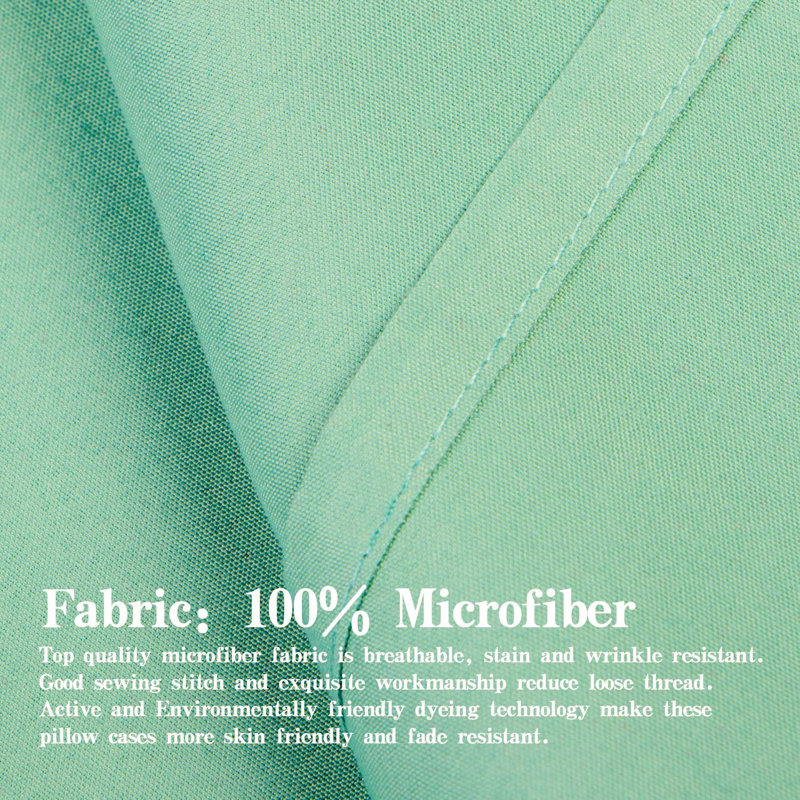 Two piece set of brushed ultra fine fiber zipper pillowcase, Mint Green