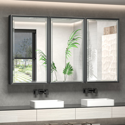 Chouchanik Recessed and Surface Framed 3 Door Medicine Cabinet with Mirror and Shelves
