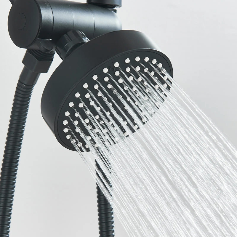 Ensemble de pomme de douche à pluie noire matte de 4 pouces, double pomme de douche murale avec tuyau flexible en acier inoxydable de 150 cm, sans bras de douche
