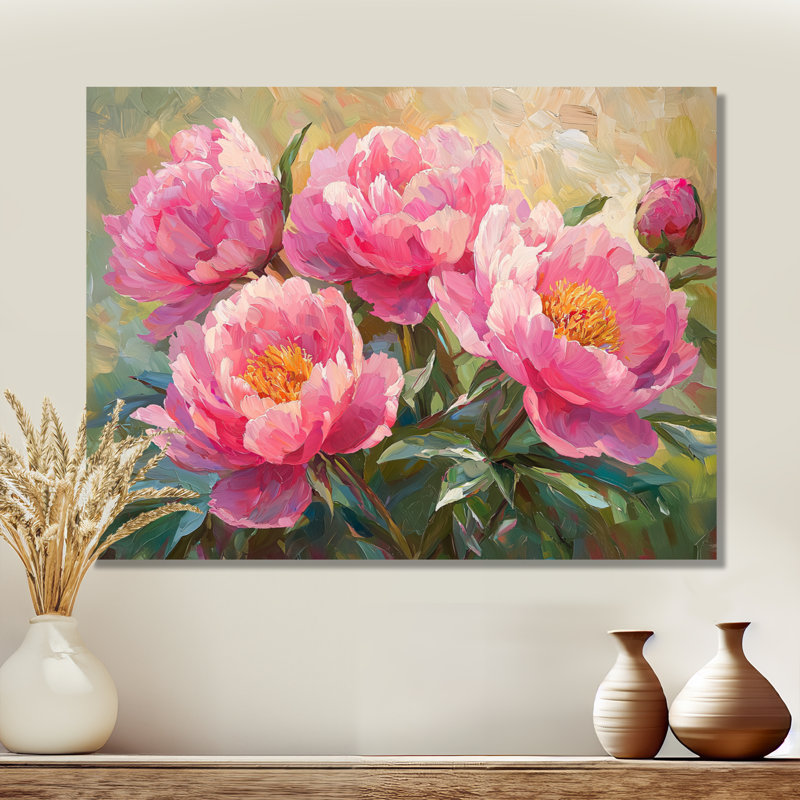 Pivoines par le champ de printemps III - reproduction d'art traditionnelle en métal, pivoines, décoration murale en métal