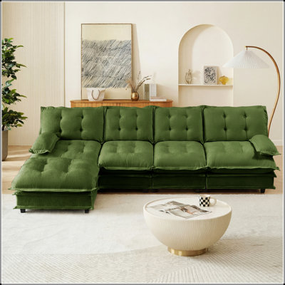 Canapé d'angle modulaire moderne Cloud avec pouf et coussins profonds en chenille pour un confort optimal dans votre salon