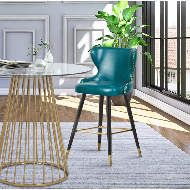 Tabouret Bernice, Cuir végétalien bleu