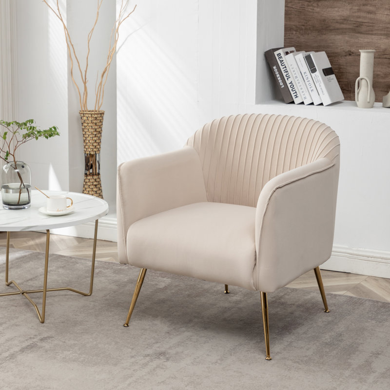 Raziye Velvet Barrel Chair, Tan