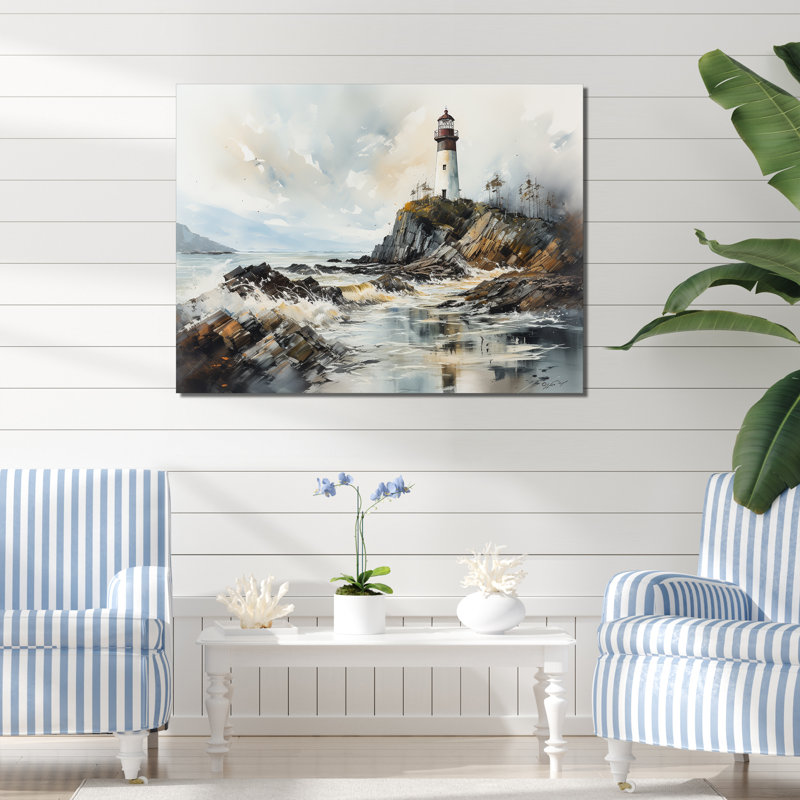 «Coastal Light House Scenery Minim 8E23Fffd», reproduction sur toile, Toile tendue, H 24 po x l 32 po x P 1 po