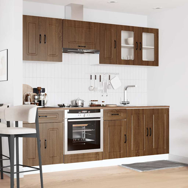 8 Piece Kitchen Cabinet Set Kalmar Engineered Wood, Brown Oak