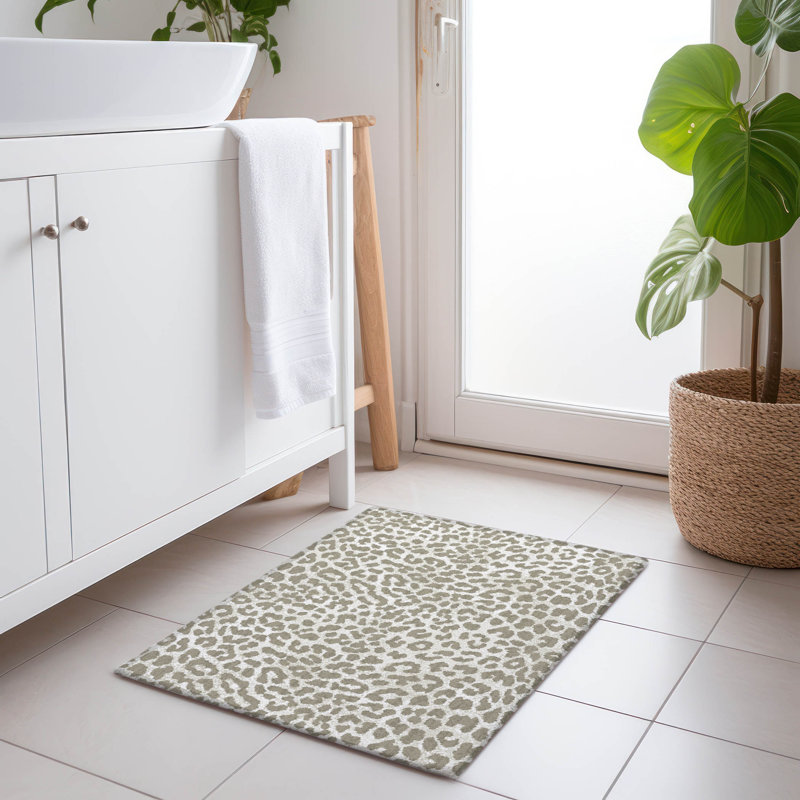 Premium Machine Washable Kishonna AMF43 Taupe Rug, Rectangle 1'8" x 2'6"