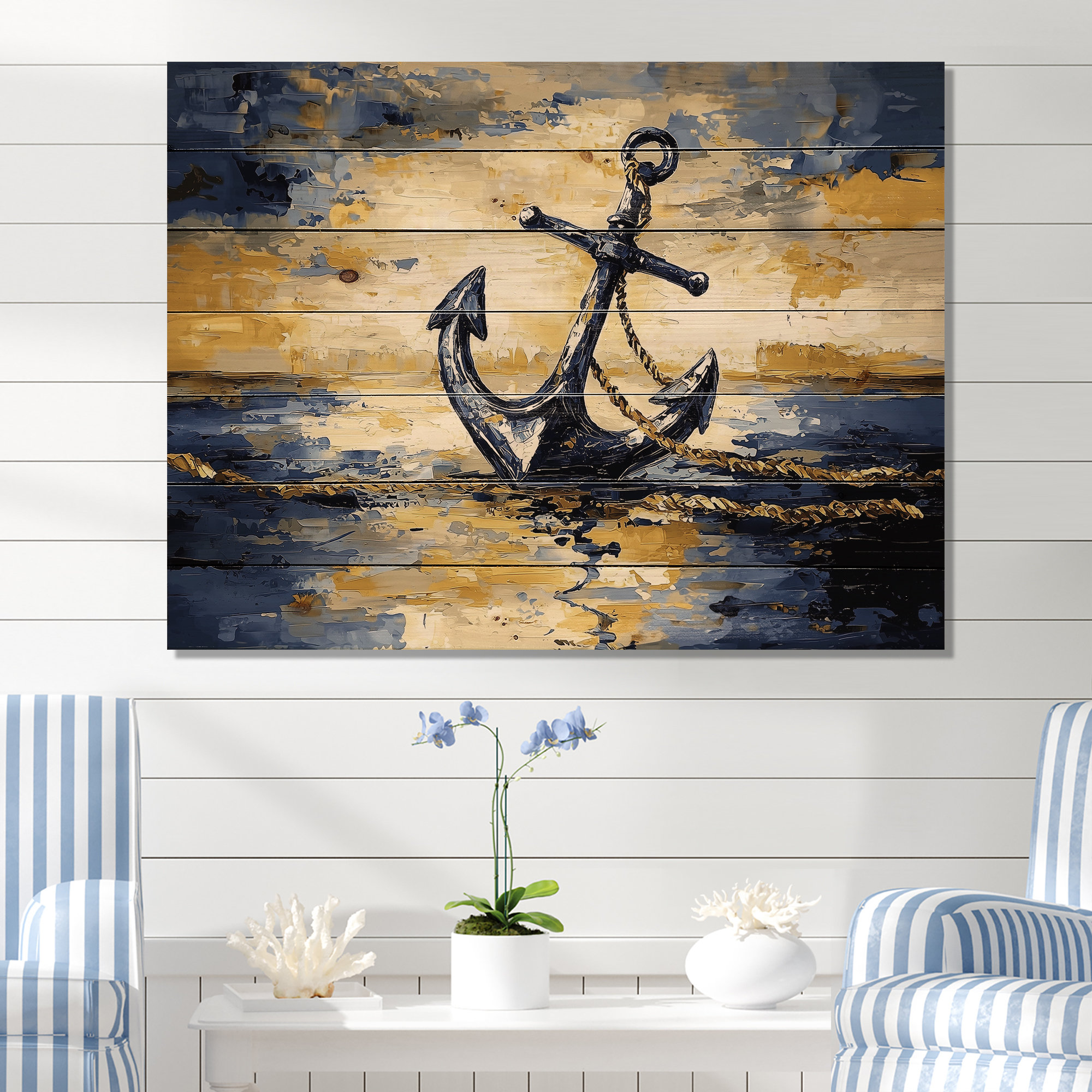 Breakwater Bay Coastal Anchor Into The Ocean Nautical Wooden Wall Art preview
