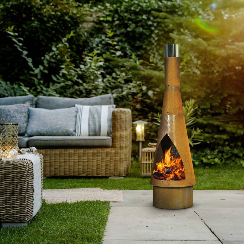 Siedentopf Column Steel Wood Burning Smokeless Chimnea, Brass