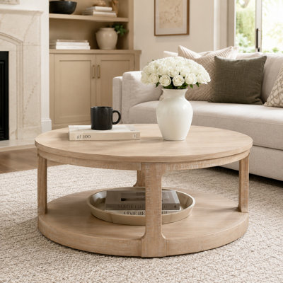 Table basse ronde transitionnelle 40 "avec tablette de rangement inférieure et roulettes Caston