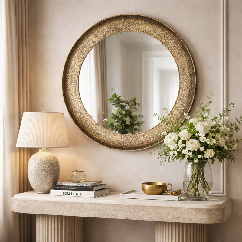 Laraya Round Aluminum; MDF Mirror