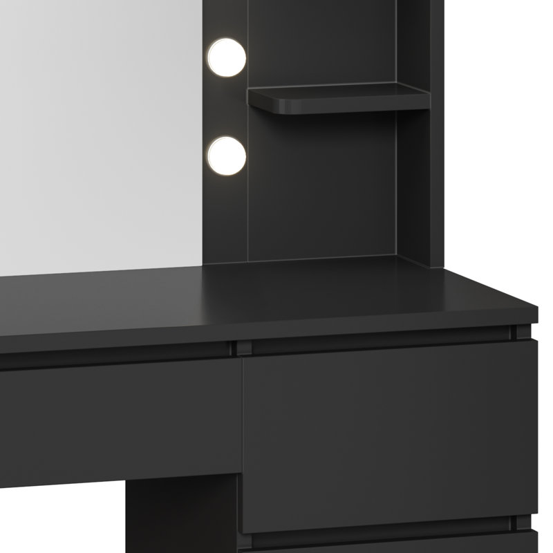 4-Drawer Makeup Vanity Table,Black Dressing Table with Mirror