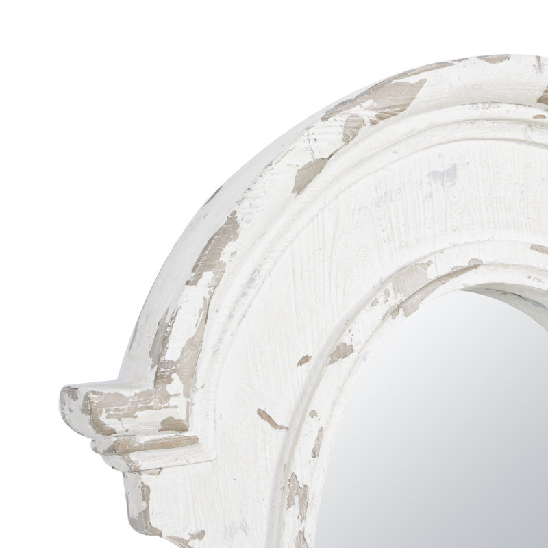 White Carved Oval Wood Wall Mirror with Arched Top