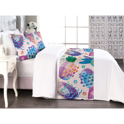 Ambesonne Pineapple Bed Runner Set Summer Memphis Fruit Art Pale Pink Dark Indigo