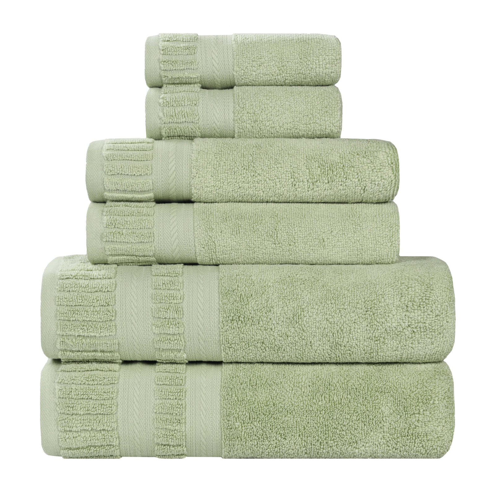 Zero-Twist Cotton Towel Set, 6 Piece Towel Set, Green