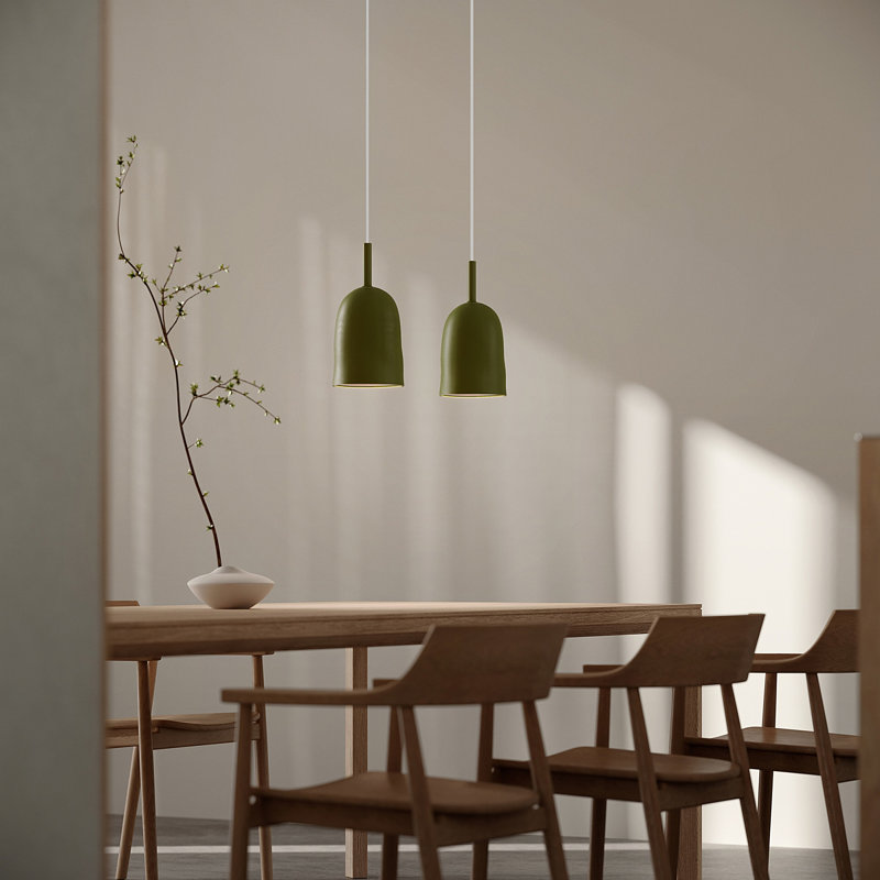 Vessel Pendant Light, 18" H x 14.5" W x 9" D, White, Olive