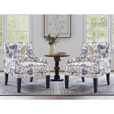 Marchan 28.7'' Wide Vintage Floral Soft Upholstered Fabric Armchair With Nailhead Trim And Lumbar Pillow (set Of 4)