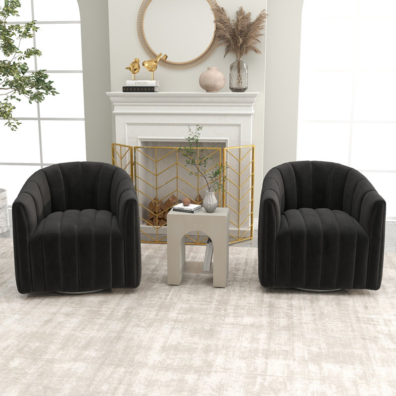 Annelotte Velvet Swivel Barrel Chair, Black
