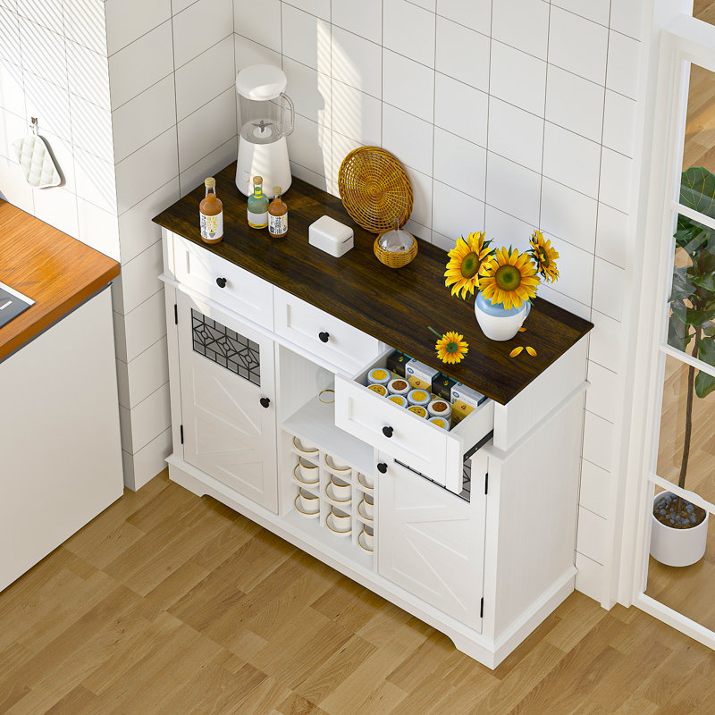 Coffee Wine Bar Cabinet With 3 Drawer, White