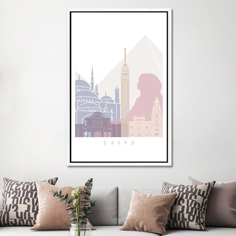 Cairo Skyline Pastel 1 Piece Wall Art on Canvas, 152.5 cm H x 101.5 cm W, White Floater Frame