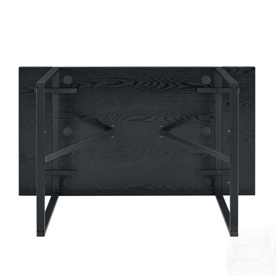 Minimalist Retro Rectangular Dining Table with Textured Top and Inset Metal Legs, Perfect for Dining and Working