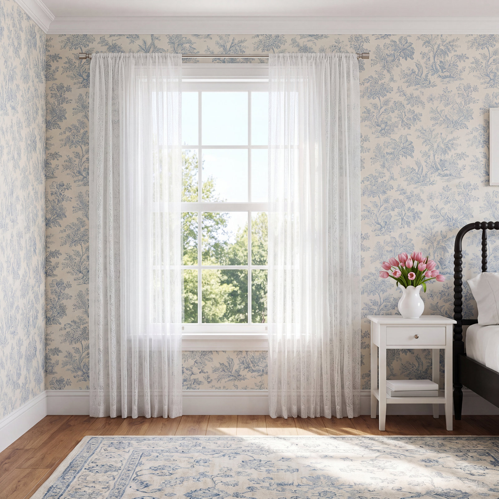 Erial Geometric Lace Semi-Sheer Curtain Panel, White, 54'' W x 63'' L