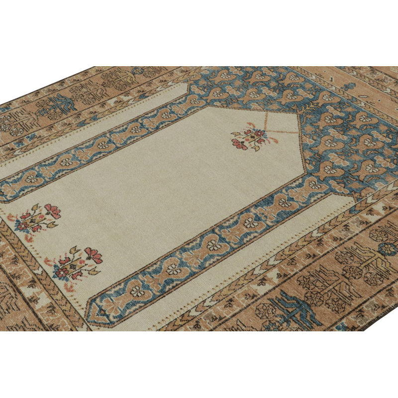 Floral Hand-Knotted Rectangle 8'1" x 10' Cotton/Wool Area Rug in Beige/Brown